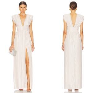 SABINA MUSAYEV Leone Crystal Embellished Pleated Metallic Maxi Dress Sz Small